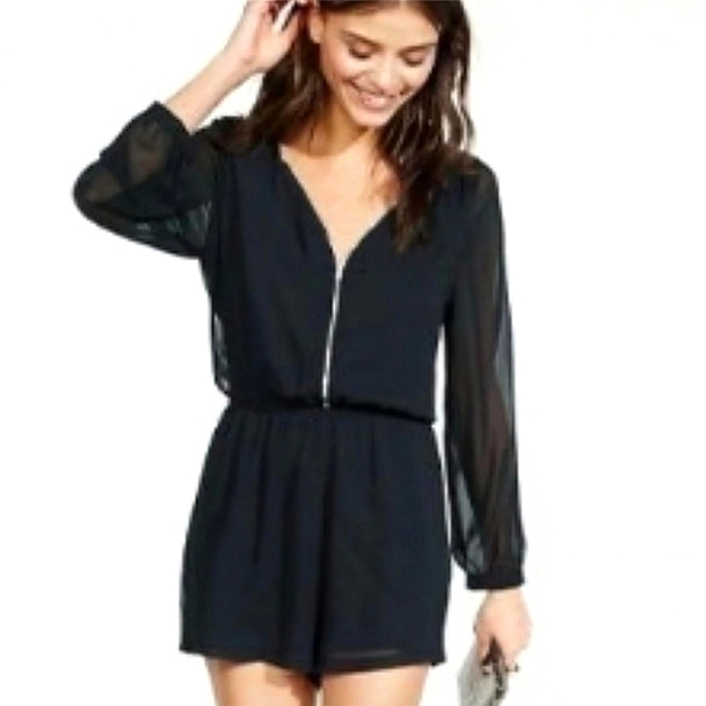 Express Black Dressy Romper Long Sleeve Zip Front XS